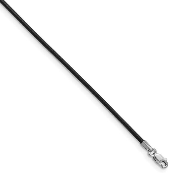 Kazi Luxury 14k White Gold 1.5mm 20in Black Leather Cord Necklace